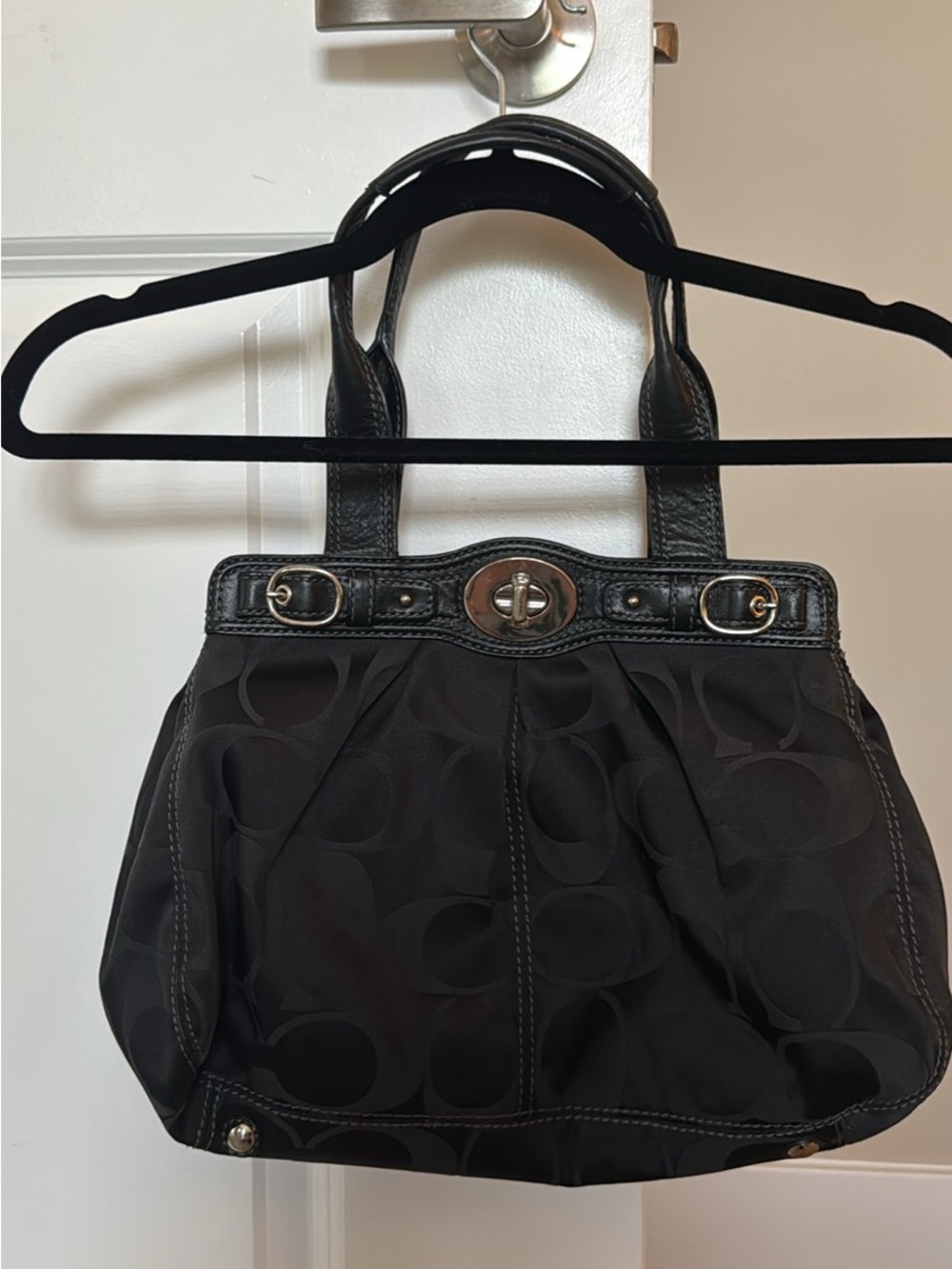 Coach Black Signature Canvas Turnlock Shoulder Bag
